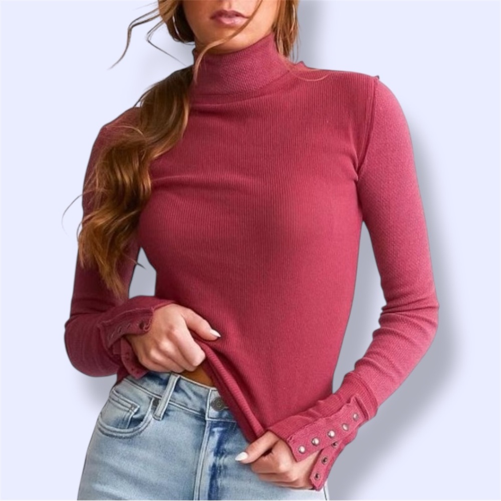 Free People Jojo Off Beat Long Sleeve Mock Neck Top NWT